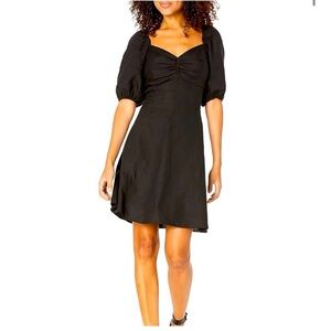 The Drop Elegant Black Puff  linen Sleeve Mini Dress